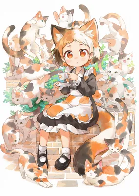 Скачать картинку на телефон: Аниме, Кошки (Коты, Котики), бесплатно. 30399.  | Chat d'anime, Animation animaux, Anime