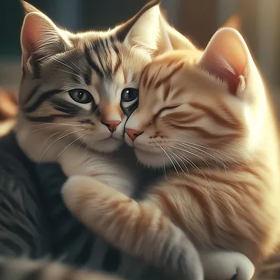 Котики обнимаются, красиво, 4k, …» — создано в Шедевруме
