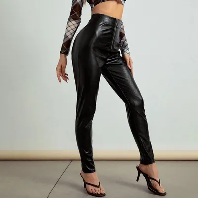 Женские кожаные брюки, черные облегающие классические кожаные брюки на  молнии, узкие брюки-карандаш из искусственной кожи для женщин, 2023 |  AliExpress