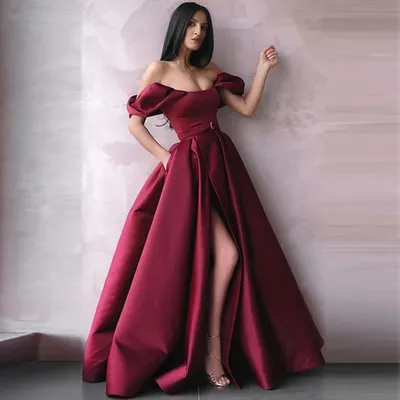 Красивые Великолепные женские платья с открытыми плечами и высоким  разрезом, однотонные элегантные сексуальные атласные строгие пышные новые  платья 2023 | AliExpress