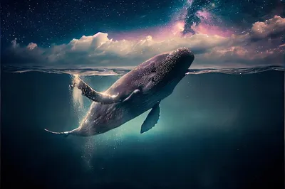 Красивый горбатый кит плывет в океане кит в своей родной стихии | Премиум  Фото