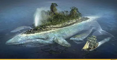 Кит, большой красивый кит в море, …» — создано в Шедевруме