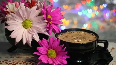 Кофе и цветы - красивые фото