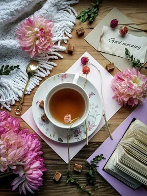 Чашка кофе и красивые цветы гортензии на цветном фоне :: Стоковая  фотография :: Pixel-Shot Studio