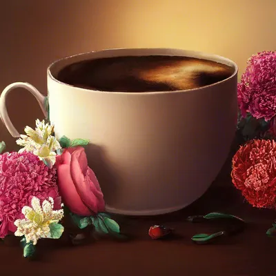 Кусок Торта С Кофе И Красивые Цветы Фотография, картинки, изображения и  сток-фотография без роялти. Image 14063708