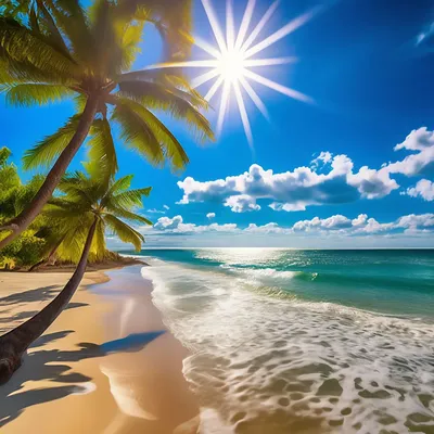 Картинка с пляжем и пальмами: рисунок на рабочий стол | Море пляж пальмы  Фото №1280384 скачать