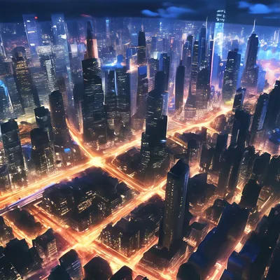 Город ночью, красивые высокие здания…» — создано в Шедевруме