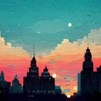 Красивый город на закате, в стиле пиксель арт - Фрилансер Анна Медведева  linklin - Портфолио - Работа #4369091