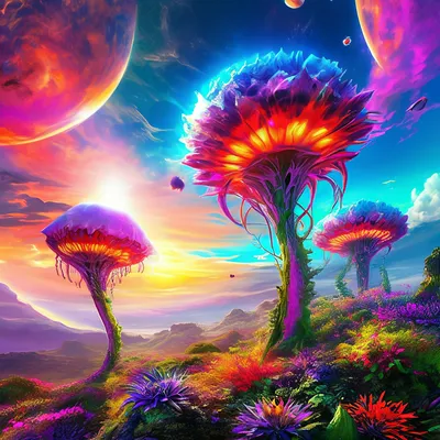 Красивые разноцветные грибы» — создано в Шедевруме