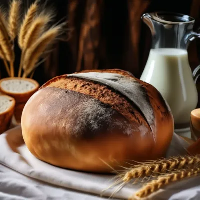 Красивые буханки хлеба на льду белой пшеницы на тарелке на краю холста  Домашние торты, изготовленные вручную Закрыть Стоковое Фото - изображение  насчитывающей край, темно: 156738940