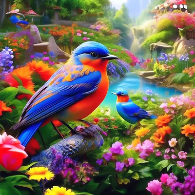 Птица с цветами - фото и картинки: 61 штук