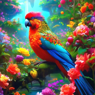 Райский сад, красивые птицы,цветы,…» — создано в Шедевруме