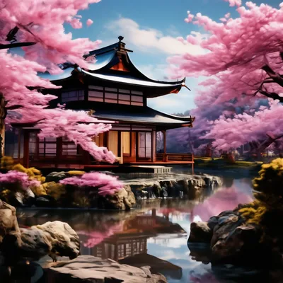 Япония, сакура, красивые виды, …» — создано в Шедевруме