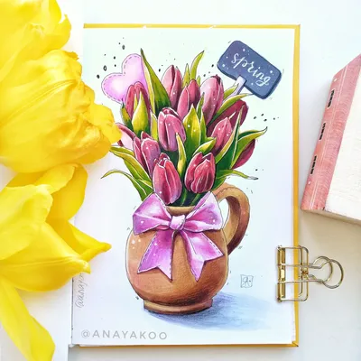 Фото Яркие весенние цветы-тюльпаны, фрезии и нарциссы