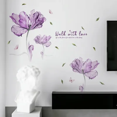 Над кроватью флизелиновые фотообои в спальню 206x275 см Красивые фиолетовые  цветы на черных стеблях (1236VEA)+клей купить по цене 1550,00 грн
