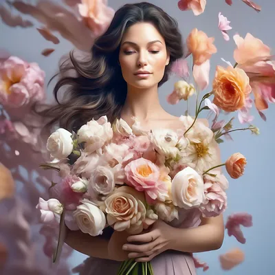Красивая женщина, состоящая из цветов…» — создано в Шедевруме