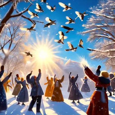 Красивые снежинки, люди в зимней …» — создано в Шедевруме