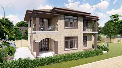 Проект красивого двухэтажного дома с комбинированным фасадом №74 - Купить