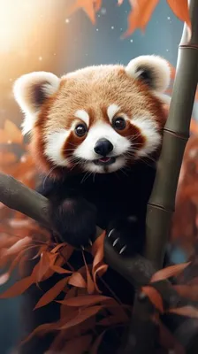 Милая красная панда лазит по бамбуковому дереву обои на телефон | Премиум  Фото