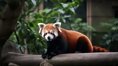 красная панда сидит на бревне в зоопарке, зоология животных тайвань, Hd  фотография фото, Красная панда фон картинки и Фото для бесплатной загрузки
