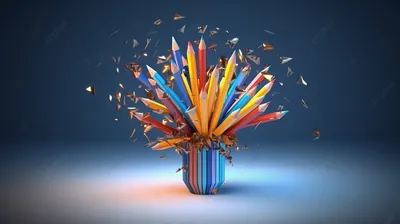 левитирующие карандаши креативная 3d иллюстрация, карандаш, цветная ручка,  ластик для карандашей фон картинки и Фото для бесплатной загрузки