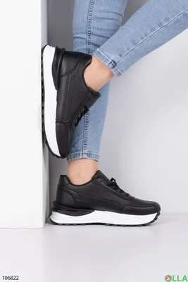 Женские черные кроссовки на шнуровке И-180-193 - купить недорого в интернет  магазине \"OLLA\", Украина.