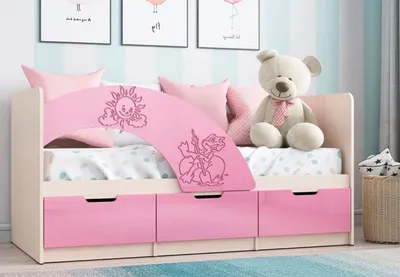 Купить Кровать детская с ящиками Мульт 160х80 см розовый, дуб беленый в  Мурманске.Кровать детская с ящиками Мульт 160х80 см розовый, дуб беленый  цена 2021 Мебель в Мурманске