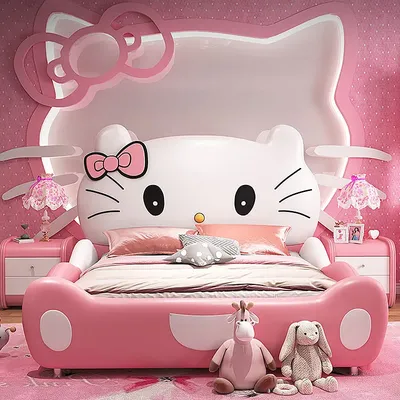 Роскошный творческий мультфильм Кошка дизайн Розовая Кровать принцесса  Современная Деревянная Детская кровать - Китай Диван-кровать, спальня