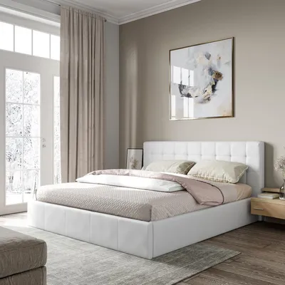 Кровать с подъемным механизмом Белый глянец (экокожа) Вариант 4 купить по  цене 69646 руб. — интернет магази...