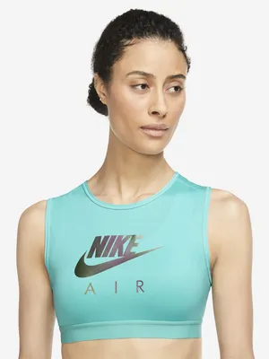 Спортивный топ бра Nike Air Dri-FIT Swoosh бирюзовый цвет — купить за 13990  тг. со скидкой 50 % в интернет-магазине Спортмастер