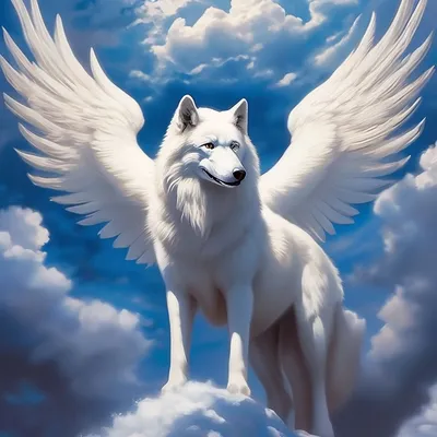 Волк Ангил Он Белый Глаза Голубые …» — создано в Шедевруме