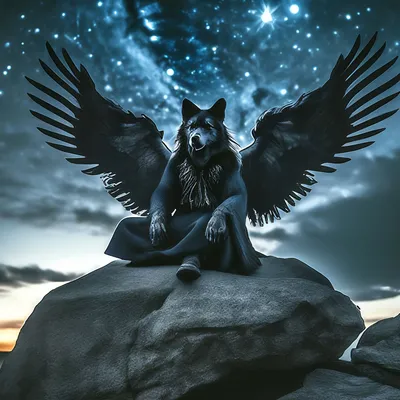 Волк тëмный ангел, крылья, сидит …» — создано в Шедевруме