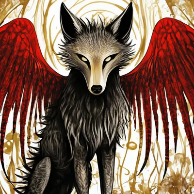 Иллюстрация, слендер волк, крылья, …» — создано в Шедевруме
