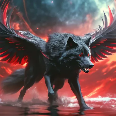Волк с крыльями, объемные крылья …» — создано в Шедевруме
