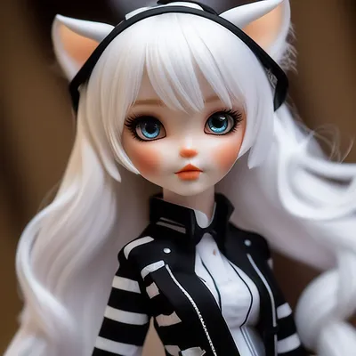 Красивая шарнирная кукла белая кошка…» — создано в Шедевруме