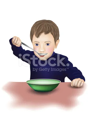 Маленький Мальчик Учится Кушать Стоковый Вектор | FreeImages