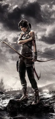 Обои Tomb Raider, Лара Крофт, лук, дождливый 1242x2688 iPhone 11 Pro/XS Max  Изображение