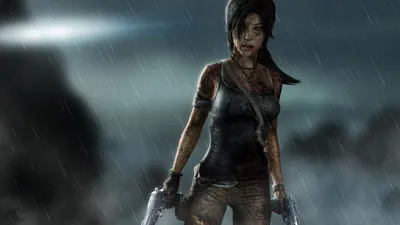 Обои на рабочий стол Лара Крофт / Lara Croft из игры Tomb Raider /  Расхитительница гробниц, под дождем, обои для рабочего стола, скачать обои,  обои бесплатно