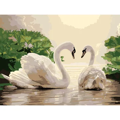 Репродукция картины «Лебеди на пруду» из каменной крошки в подарок  ценителям благородных птиц