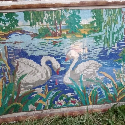 Репродукция картины \"Лебеди на пруду\". Картина маслом на холсте \"Лебеди на  пруду\"
