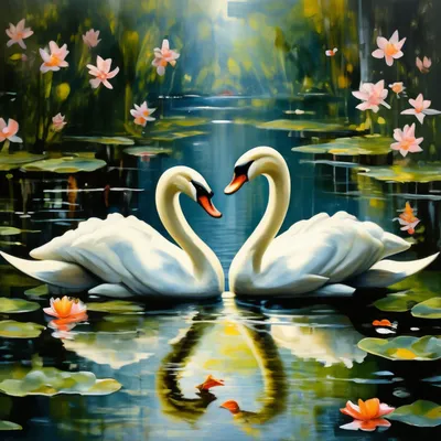 Картина Лебеди в пруду с лилиями 13х18 16х21см 6774248 | AliExpress