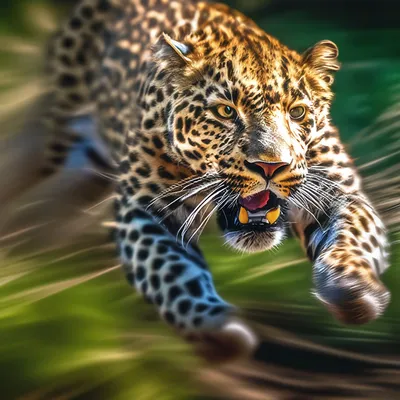 Леопард на охоте, динамика движения…» — создано в Шедевруме
