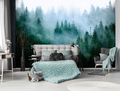 Фото обои лес туман 460 x 300 см Пейзаж в холодных тонах (13757P12)+клей  (ID#1400017206), цена: 1800 ₴, купить на Prom.ua