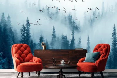 ᐉ Виниловые фотообои Art Murals Хвойный Лес, Туман 300х200 см Деко