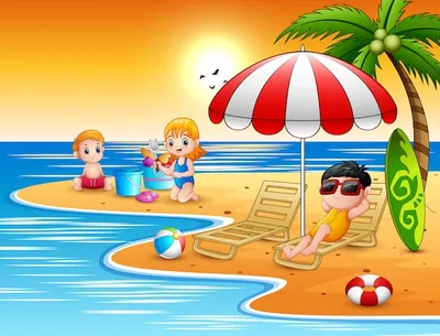 Летний отдых детей на пляже | Премиум векторы