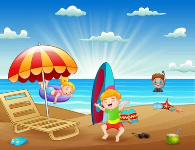 Летний отдых с детьми на пляже | Премиум векторы