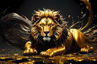 Золотой лев на черном фоне | Премиум Фото