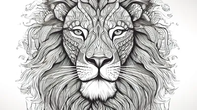 льва с рисунками на морде, картинка льва для раскрашивания, животное, лев  фон картинки и Фото для бесплатной загрузки