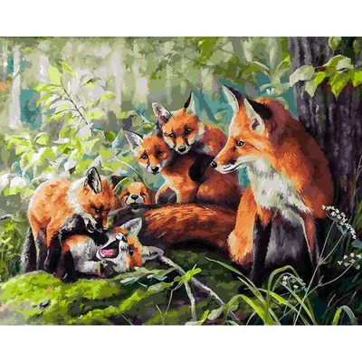 Рисунок лиса с лисятами в лесу - 71 фото