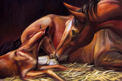 авторская картина \"Лошадь и жеребенок\"